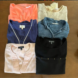 Lot of 6 Women’s Blouse Top Shirts Pink Blue Black size Small